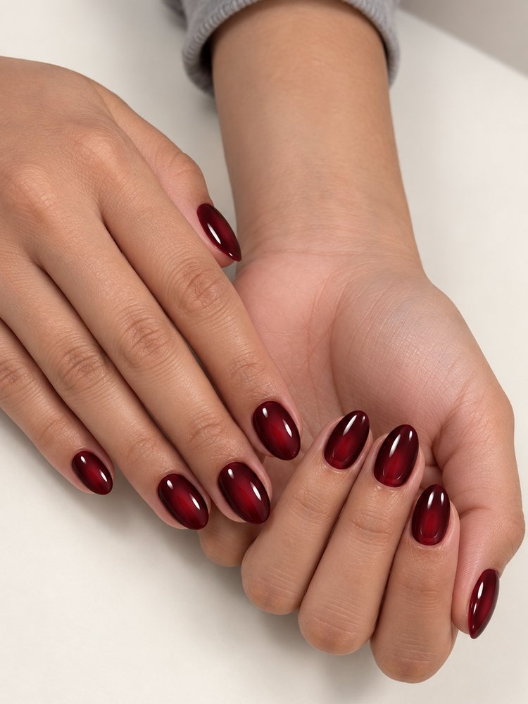 Black Cherry Glass press-on nails by Ryan Test Studio